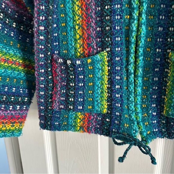 Size S/M Vintage Earth Ragz Rainbow Wool Cotton Striped Zip Up Knit Jacket - Picture 6 of 8